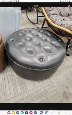 30-Inch Round Storage Ottoman,ModernButton Circle Storage Coffee Table withRemovable Lid Top,Upholstered Large FootrestStool for Bedroom,Living Room,