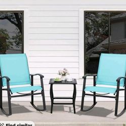 3 Pieces Bistro Rocking Chair Set Blue