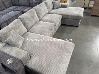 NEW 120" 10 feet Sectional Couch with Double Chaise Lounge Set Gray Fabric Sofa U Shape Big Large Living Room Space Saving Contemporary Black Grey