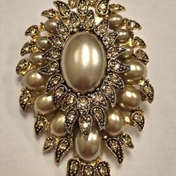 Vintage Oversized Pendant/Brooch With Faux Pearls And Rhinestones