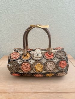 👜🌸 Authentic Boho Vintage 70's Japanese rosette raffia handbag