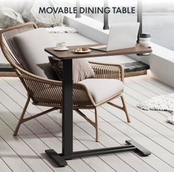 FLEXISPOT H7 Adjustable Overbed Bedside Table with Wheels Pneumatic Mobile Standing Desk Laptop Desk Rolling Computer Cart Movable Table Hospital Home