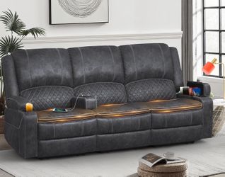 Velvet Fabric Recliner Sofa, 3 Seater Manual Reclining Sofa with 2-Tier Cushion