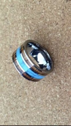 10mm Koa Wood tungsten turquoise wedding ring flat ring