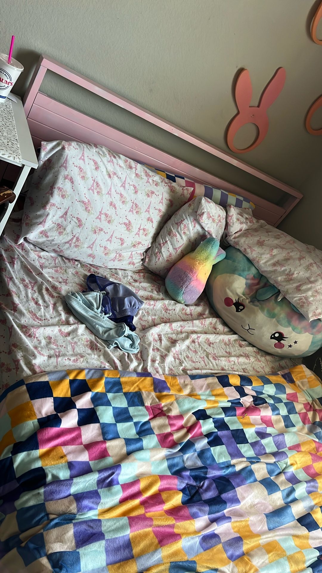 Queen Size Bed Pink Color Painted