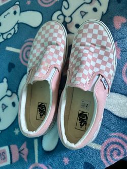 Checker Pink and White Slip On Vans