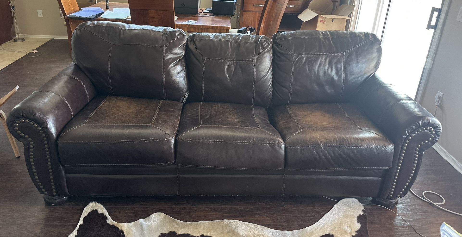 Leather Sofa 8 ft L X 3.5 ft W- $95