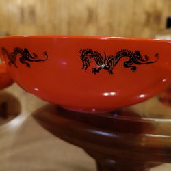 Rare Pyrex ? Milk Glass Hazel atlas Glassware dragon Bowl With 4 Small Ones 