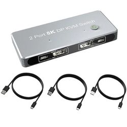 2-Port DisplayPort 8K KVM Switch – DP 2 In 1 Out – MSRP $51.23 – Brand New!