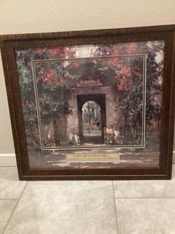 Framed Wall art print titled "Flowered Doorway" by artist Cyrus Afsary, 40”x36”.