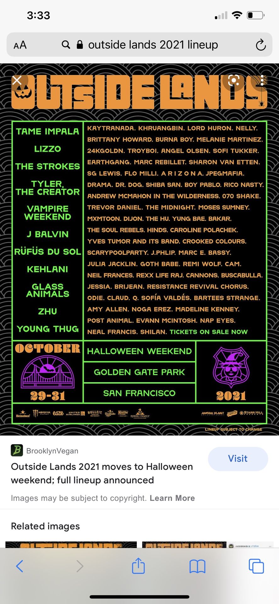 Two Outside Lands GA Tickets
