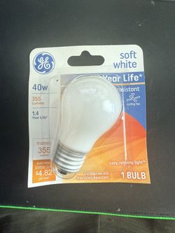 GE 40A15W/CF/CD1-MP 40W White A15 Light Bulb – Medium Base, 355 Lumens, 4-Pack