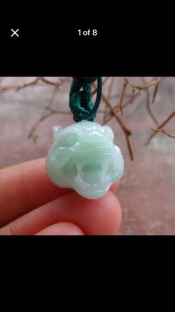 Certificate Jadeite Jade Hand Carved Green good luck Pendant small Tiger head