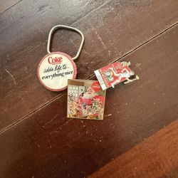 Vintage Coca Cola Key Chain, Santa Coke Pin And 1996 Olympic Pin