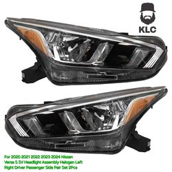 For 2020 2021 2022 2023 2024 Nissan Versa S SV Headlight Assembly Halogen Left Right Driver Passenger Side Pair Set 2Pcs