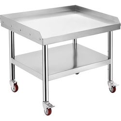 Heavy Duty Stainless Steel Equipment Grill Stand Table 24 by 28 by 24 Inches with Adjustable Legs 2 Inch Edge Baffle 1000 Pounds Top Shelf Capacity 22