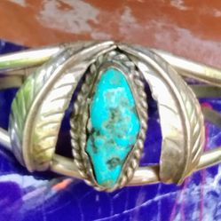 Vintage Navajo Turquoise and  Sterling Silver Cuff Bracelet 