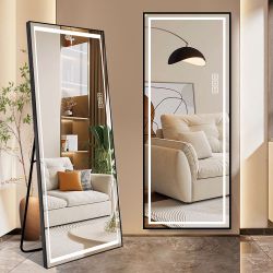 LED Mirror Full Length Mirror with Lights Wide Standing Tall Full Size Mirror for Bedroom Giant Full Body Mirror Large Floor Mirror with Lights Stand