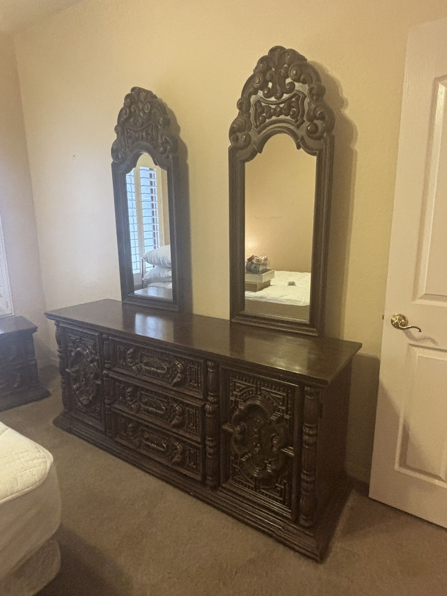 Vintage wood dresser with mirror