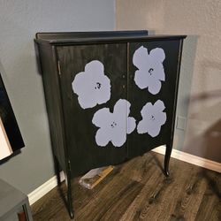 Antique Sheet Music Cabinet Painted With Andy Warhol Flowers