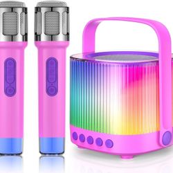 Karaoke Machine for Kids and Adults, Portable Bluetooth 5.3 Speaker with 2 Wireless Microphones, Five Disco LED Light Modes, Five Fun Sound Modes, for