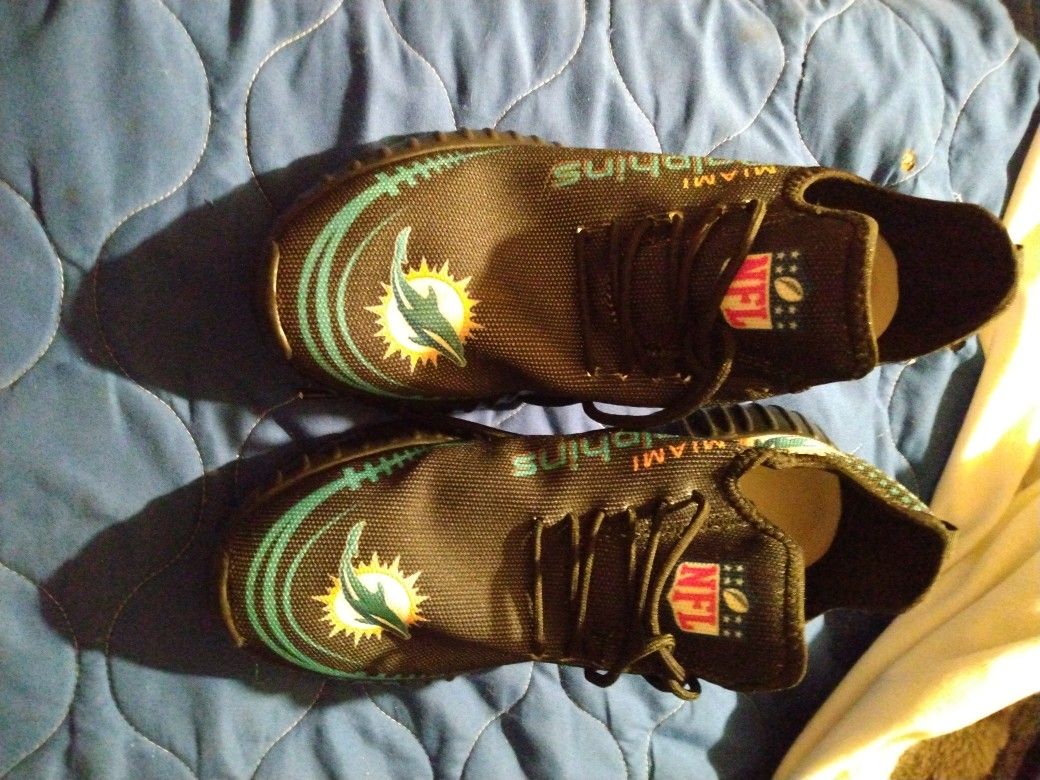 NFL Miami Dolphins Tennis Shoes Nine And A Half Brand New Never Been Worn Paid $100 For Him