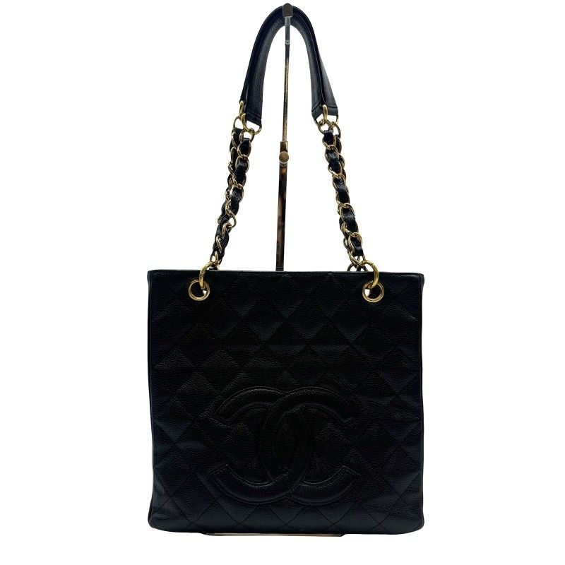 𝐂𝐇𝐀𝐍𝐄𝐋 Caviar PST Tote Bag Chain Shoulder Bag Black Leather