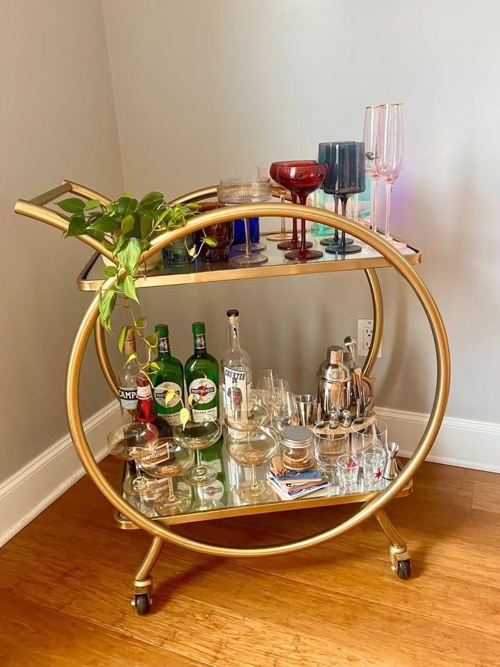 gold circular bar cart