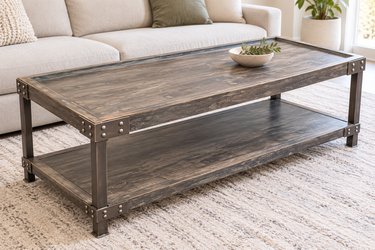 Oversized 65” Industrial Coffee Table with Lower Shelf