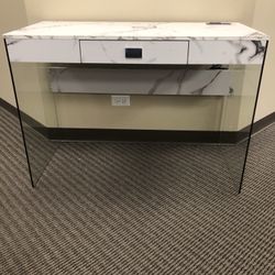 Floating Marble Desk - BRAND NEW- Glass Legs Create Allusion Of Floating - With Or without USB Chargers 