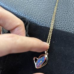 Rare Black Opal  with 14k Gold Necklace