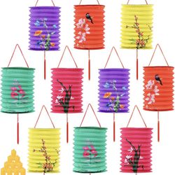 8 Pieces Chinese Paper Lantern Multicolor Hanging Lanterns with Lights