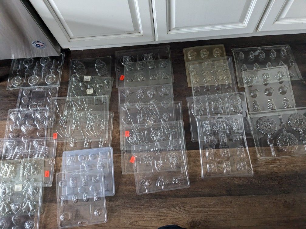 Large Lot (Some Vintage) Chocolate Molds Hearts Christmas Baby Seashell Wedding