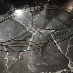 Labarge Glass Oval Coffee Table With Brass Stand