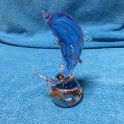 Looks Like Lavender And Blue Glass, Dolphin Paperweight Or Figurine Stand 7 inches tall