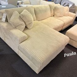 Ivory White Plush and Posh 3 Piece Modular Sectional - Ashley Lindyn Collection ⭐$39 Down Payment with Financing ⭐ 90 Days same as cash