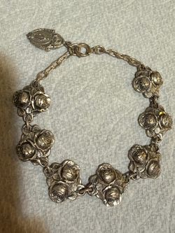 Sterling Silver 925 Catholic Religious Rose Bracelet – 8" 24.3 Grams