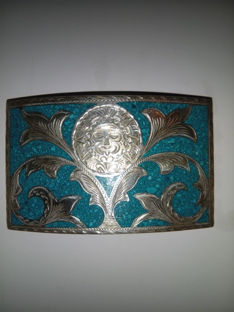 Turquoise And Silver Belt Buckle