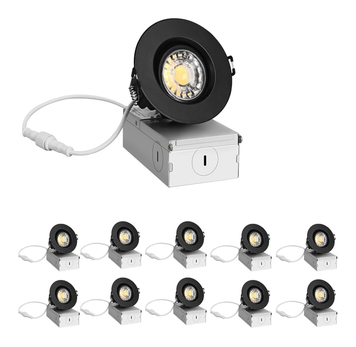 3Inch Gimbal LED Recessed Light 10 Pack Black Recessed Gimbal Lights Canless Dimmable Downight 8 W 850LM 5 CCT(2700K 5000K) Selectable with J