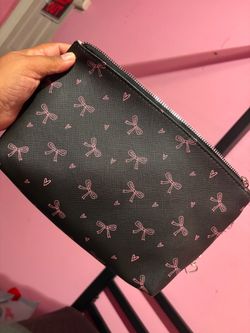 Black Zip Pouch with Pink Bow Print