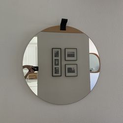 Remy Black Leather and Wood Wall Mirror 30"