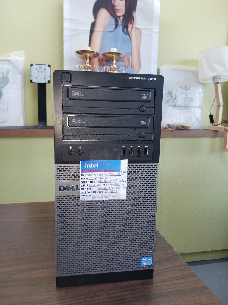 i7 Dell Super Tower 2 Super dvd BURNER 2 Hard Drives Windows 10Pro +Open Office Suite +Adobe Reader