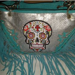 New Candy Skull Leather Purse (Turquoise)