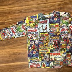 MEN'S MARVEL ALL OVER COMIC BOOK PRINT SWEATSHIRT PULLOVER CREW NECK SZ LARGE