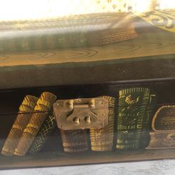 Now Lower Price Decorative Box With Books And Old Clock Painted 20 In W X 7.75in H X 8.5 In Depth