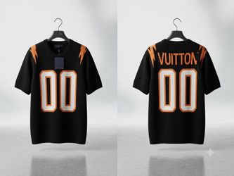 Vuitton football jersey with white & orange '00' and 'VUITTON