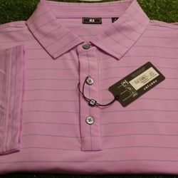 FootJoy Mens Open Pinstripe Lisle Polo Golf Shirt Orchid Pink Large 35154