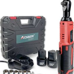 AOBEN Cordless Electric Ratchet Wrench Set, 3/8" 12V Power Ratchet Tool Kit With 2 Packs 2000mAh Lithium-Ion Battery And Charger 