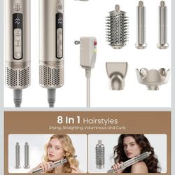 Hot Air Styler & Blow Dryer Brush 8-in-1, Ionic Hair Styler for Volumizing, Curling, Straightening, Fast Drying with Auto-Wrap Curlers