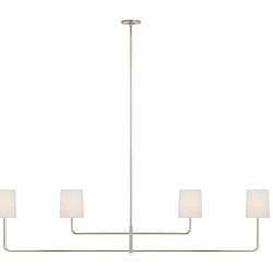 Visual comfort 4 light linear polished nickel chandelier - “go lightly” design. 70” wide. New
